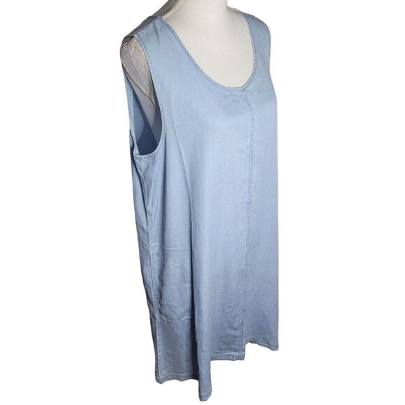 Renuar Dress Pocket Faux Denim Sleeveless Womens XL Simple Basic Blue Round Neck - Picture 1 of 11